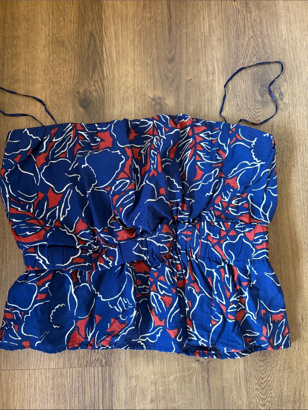 Banana Republic Blue Floral Strapless Camisole with Red & White Accents